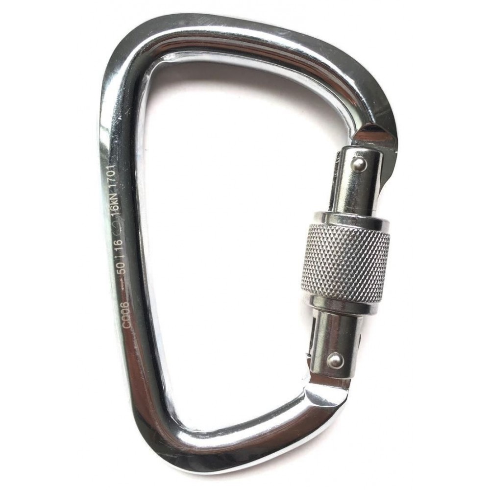 MOSQUETAO D ACO ASSIMETRICO LARGE TRAVA ROSCA 50KN CROMADO